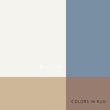 Color swatches of a rug with beige, blue, and brown tones on a white background.